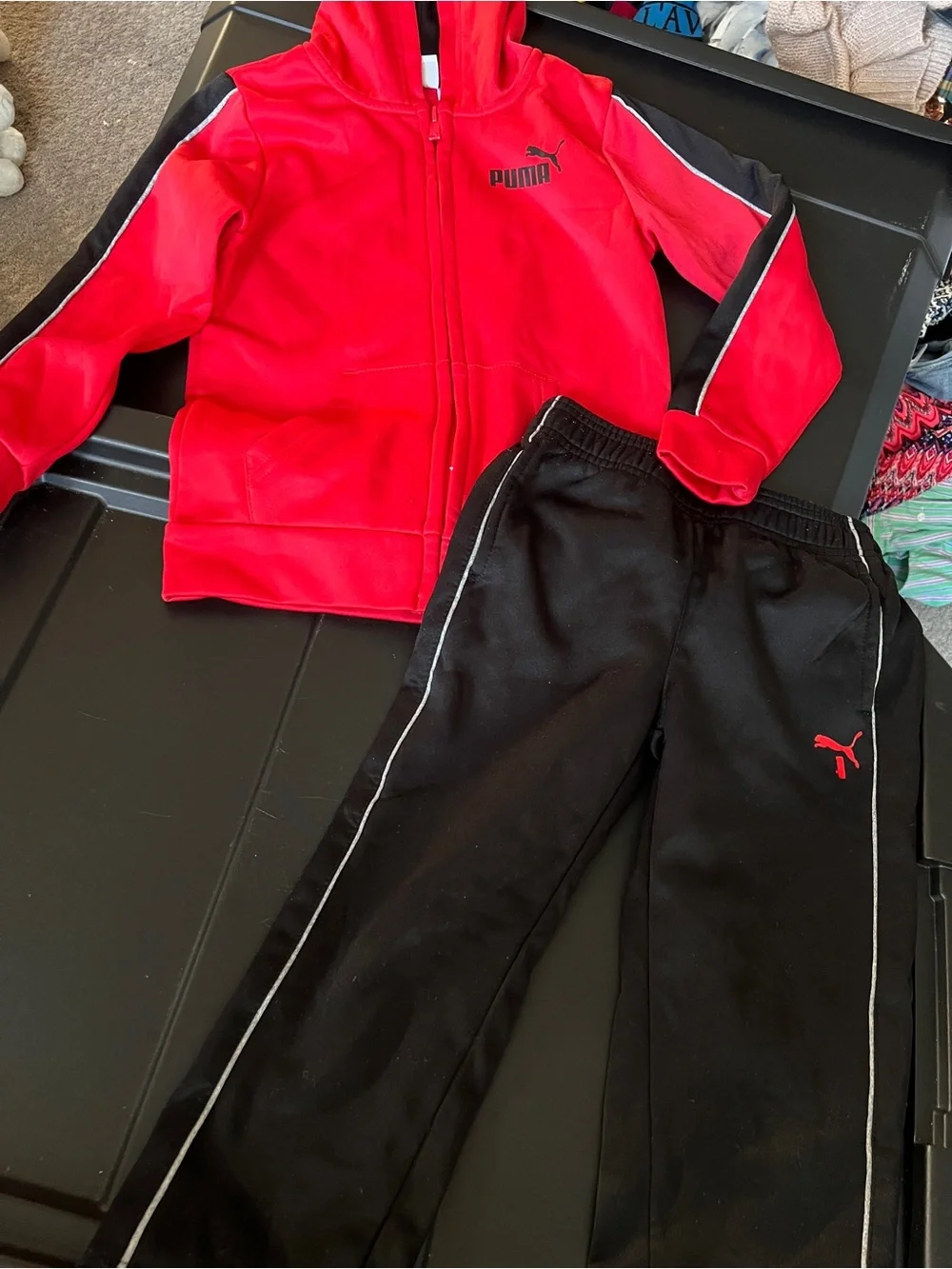 Puma Red and Black Kids Hooded Track Set